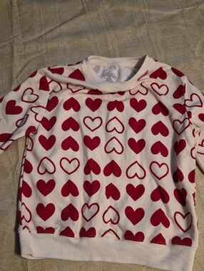 Kids Heart Print Sweatshirt - White & Red